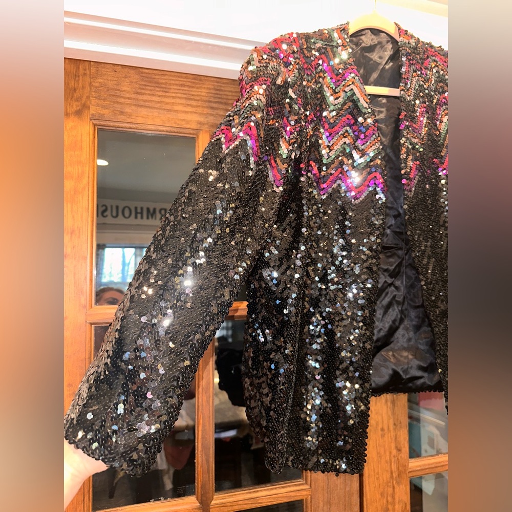 Sequin Zigzag Jacket - Black and Multicolor‎ - Si… - image 2